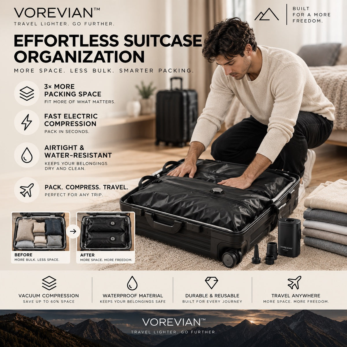 VOREVIAN™ AirPack™ | Vacuum Compression Travel Bag